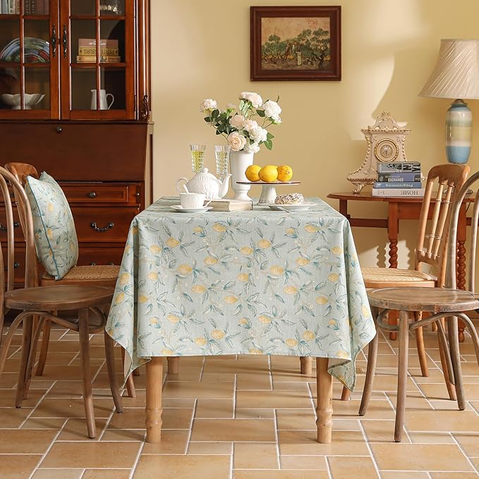 patdrea Designer Linen Green Tablecloth for Rectangle Table,Vintage Breathable Yellow Fruits Pattern Table Cloth,Decoration Cover for Kitchen Dining,Christmas,Thanksgiving,Party,55"x87"-Ania a