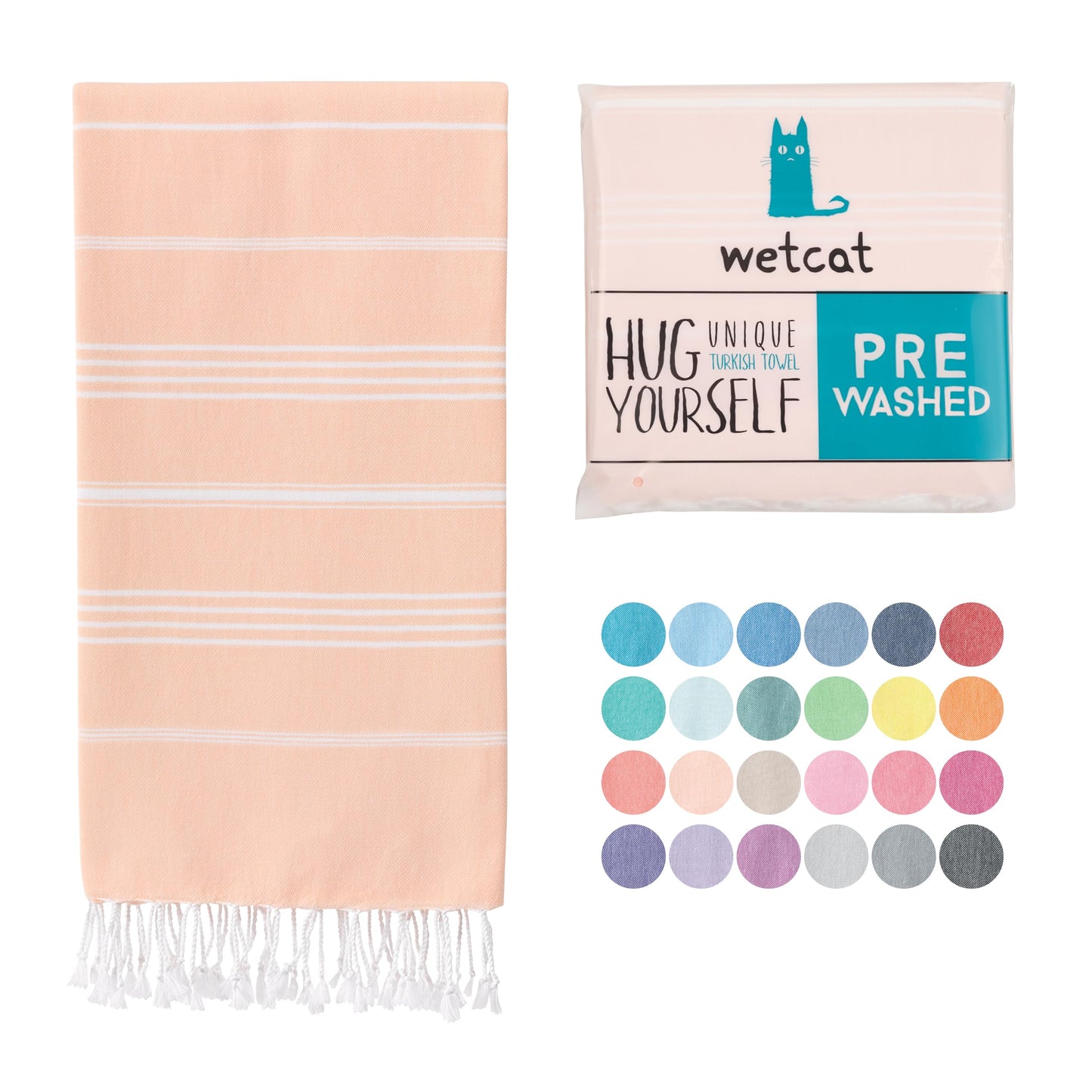 WETCAT Turkish Beach Towel Oversized 38x71 100% Cotton Sand Free Quick Dry Extra Large Light Travel Towel for Adults Beach Accessories Gifts - Peach