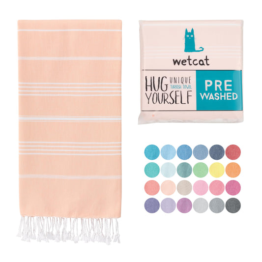 WETCAT Turkish Beach Towel Oversized 38x71 100% Cotton Sand Free Quick Dry Extra Large Light Travel Towel for Adults Beach Accessories Gifts - Peach