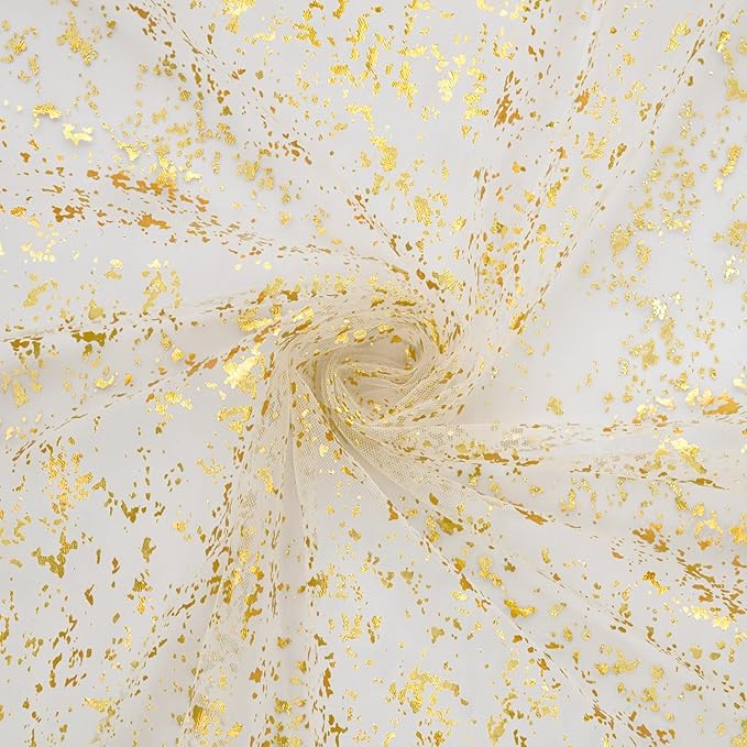Artoid Mode 6Pcs Beige Gold Gauze Table Runner 120 Inch 10FT, Glitter Metallic Foil Sheer Dining Wedding Anniversary Holiday Birthday Table Decor for Home Party