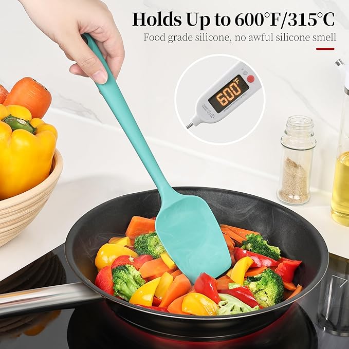 600ºF Heat Resistant Spatulas, High Heat Food Safe Semless Kitchen Silicone Scraper Set for Cooking Baking Mixing Scraping Stirring Nonstick Cookware Pan Bowl (3Pcs,Aqua Sky)