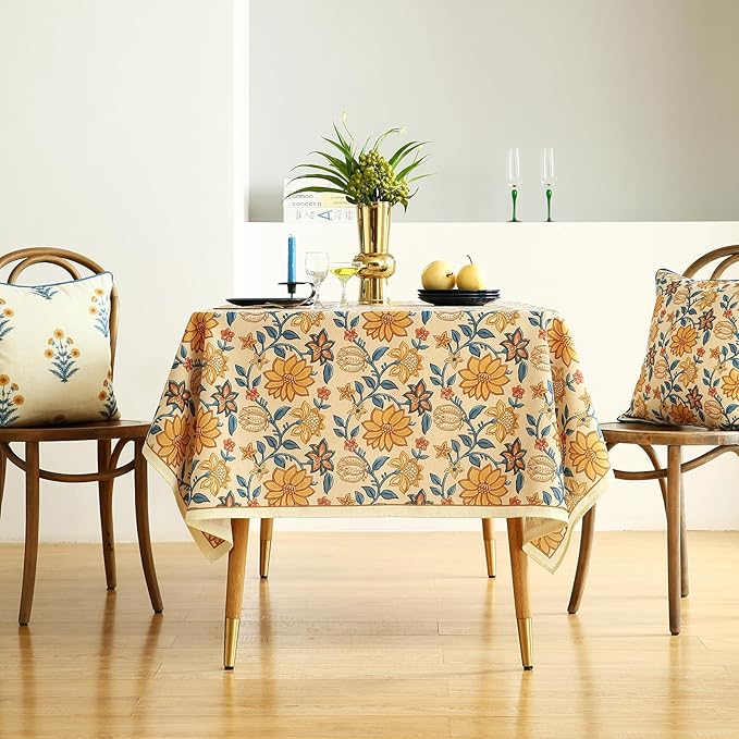 ISAENNE Designer Bohemian Floral Extra Long TableclothRectangle,Linen Colorful Table Cloth,Wrinkle Resistant Decor Tablecloths for Dining Thanksgiving Kitchen Christmas,67"*118"-Estevan B