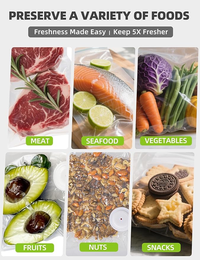 Vacuum Sealer Bags, Reusable Vacuum Zipper Bag, BPA Free Heavy Duty Vacuum Storage Bag for Food 15 Bags (15 Small Bags (8.27x 8.66 in))