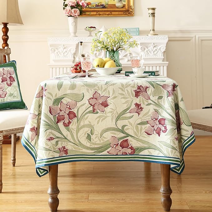patdrea Designer French Green Tablecloth for Square Table,Elegant Violets Pattern Framhouse Tablecloths,Table Cover Cloth Fall Decor for Kitchen Dining Christmas,Thanksgiving,67"x67"-Tara a