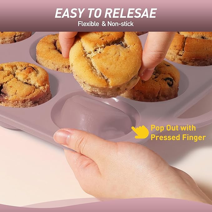 2 Packs 24 Cups Silicone Muffin Pan with Metal Reinforced Frame Mini Size Cupcake Pan Tray Egg Bites Silicone Circle Cookie Molds Muffin Tin Tart Pans Baking Sheet Set for Breakfast Sandwiches