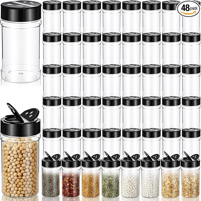 48 Pack 6 Oz Plastic Spice Jars with Shaker Lids, Clear Empty Seasoning Containers, BPA-Free PET Spice Bottles for Powders & Dry Goods