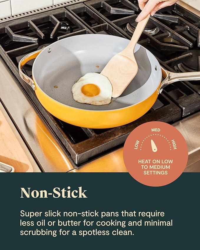 Caraway Deluxe Non-stick Ceramic Cookware Set (16 Piece) Pots, Frying Pans, Lids and Kitchen Storage - PFAS & PFOA Free - Oven Safe Pan Set & Compatible with All Stovetops - White