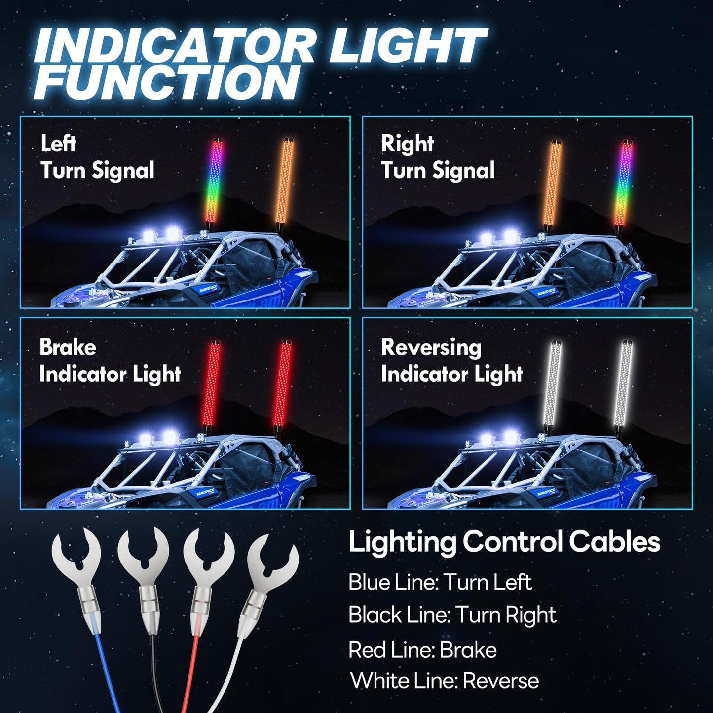 Elesovu 2PCS 3FT Fat LED Lights with Spring Base, RGB Chasing Lighted Antenna Whips with App & Remote Control, Music Lights for UTV ATV Can-Am Truck