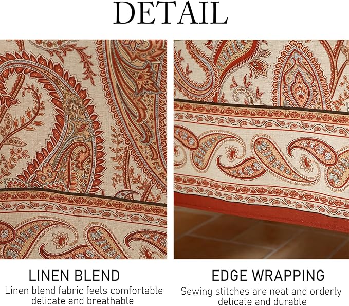 ISAENNE Designer French Red Tablecloth Rectangular,Fall Linen Table Cloth with Cashew Pattern,Stain Proof Decor Tablecloths for Dining Thanksgiving Kitchen Christmas,55"*79"-Chauffrey D