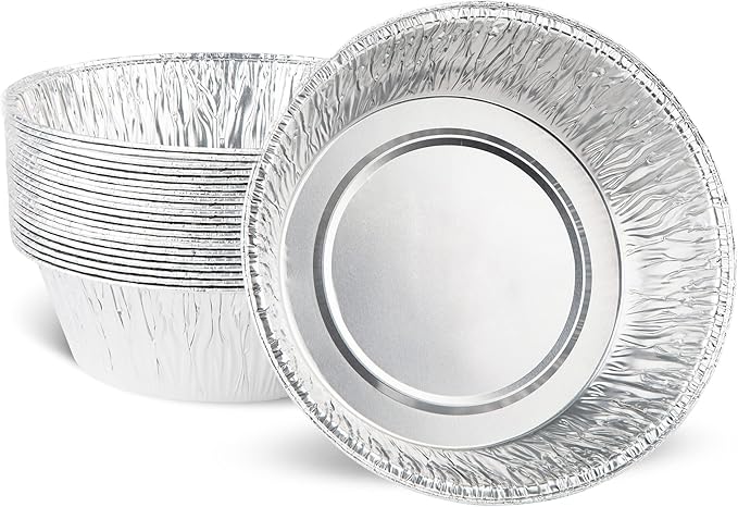 PLASTICPRO 6.5'' Inch Round Tin Foil Pans Disposable Aluminum, Freezer & Oven Safe - For Baking, Cooking, Storage, Roasting, & Reheating, Deep Pack of 20