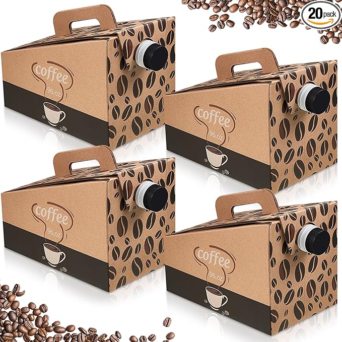 Dandat 20 Pack Disposable Coffee Dispenser Box 96 oz - Thick Hardboard Insulated Coffee to Go Container with Handle & Lids, Hot Cold Bulk Beverage Dispenser for Parties, Catering, Take Out