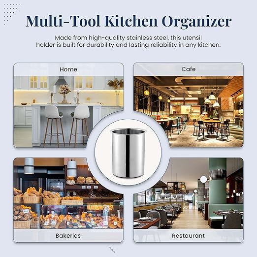 OCS Parts 6.75-Inch Kitchen Utensil Holder | Stainless Steel Dishwasher Safe Kitchen Countertop Organizer