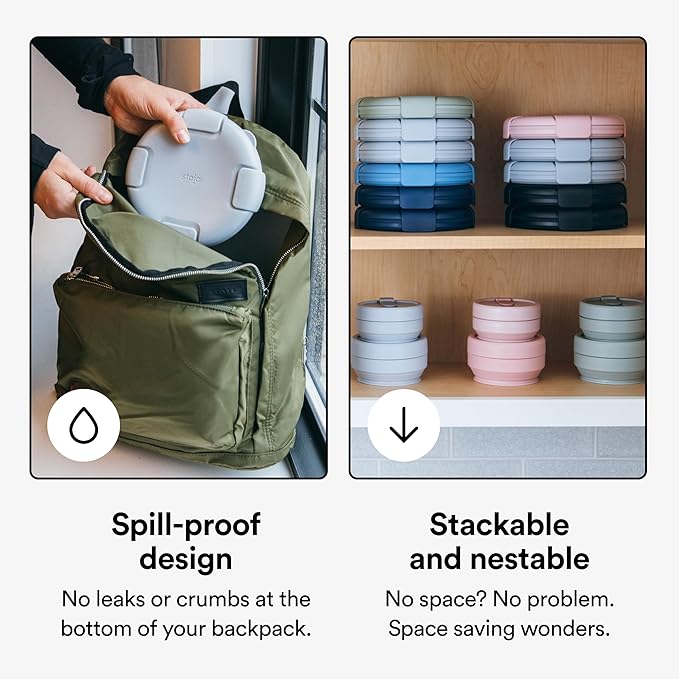 STOJO Collapsible Bowl 3 Set - Translucent Cashmere, 36oz - Reusable Silicone Bowl for Hot and Cold Food - Perfect for Travel, Meal Prep, To-Go Lunch, Camping & Hiking - Microwave & Dishwasher Safe