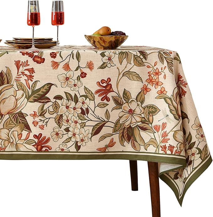 ISAENNE Designer Bohemian Linen Rectangular Tablecloth,Colorful Floral Pattern Table Cloth,Wrinkle Resistant Decorative Tablecloths for Dining Thanksgiving Kitchen Party,55"*87"-Grace A