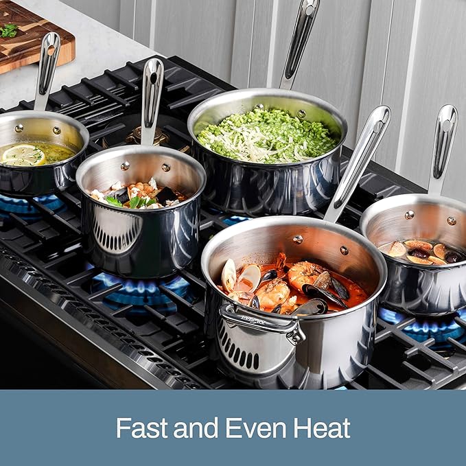 All-Clad D3 3-Ply Stainless Steel Sauce Pan with Lid 4 Quart, Induction, Oven Broiler Safe 600F, Multipurpose, Compatible w/ All Cooktops, For Restaurant or Home Kitchen, Pots & Pans, Cookware, Silver
