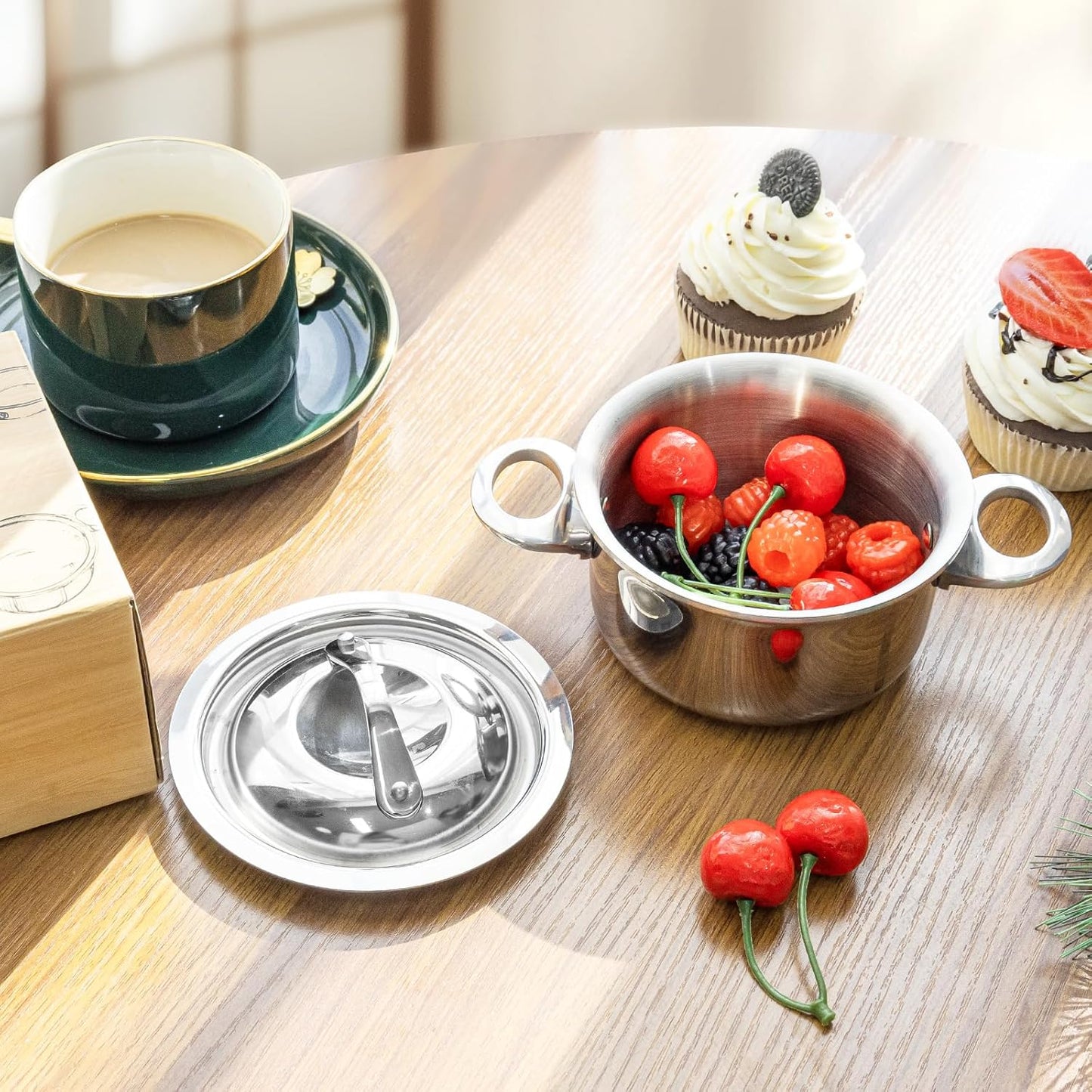Macevia Mini Sauce Pan with Lid,Copper Butter Warmer Small Pot, Multipurpose Use for Home Kitchen or Restaurant (13.5oz/400ml)