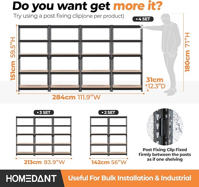 HOMEDANT 28"W x 12.3"D x 59.5"H 5-tier Boltless Metal Shelving Unit Adjustable Garage Storage Utility Rack Heavy Duty Shelves Organization Multipurpose Shelf Warehouse Kitchen Living Room pantry 4Pack