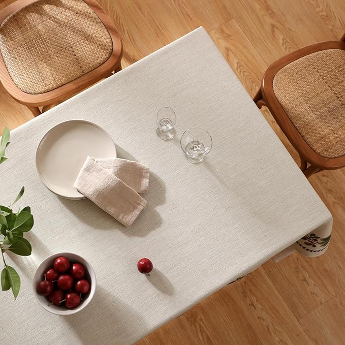 ISAENNE Designer Christmas Linen Table Cloth for Rectangle Table,Light Beige Western Tablecloth,Wrinkle Resistant Decor Tablecloths for Dining Thanksgiving Kitchen Christmas,55"*79"-Carol G