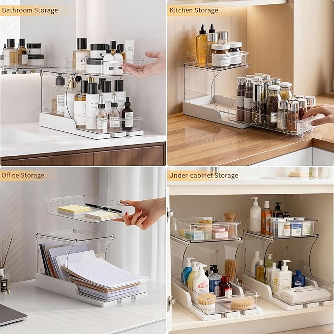 Attelite Makeup Organizer 2-Tier Makeup Storage Cosmetics Organizer with 180° Rotating Design Sturdy durable Versatile Perfume Vanity Organizer for Countertops, Bathrooms, Office Supplies 4PACK
