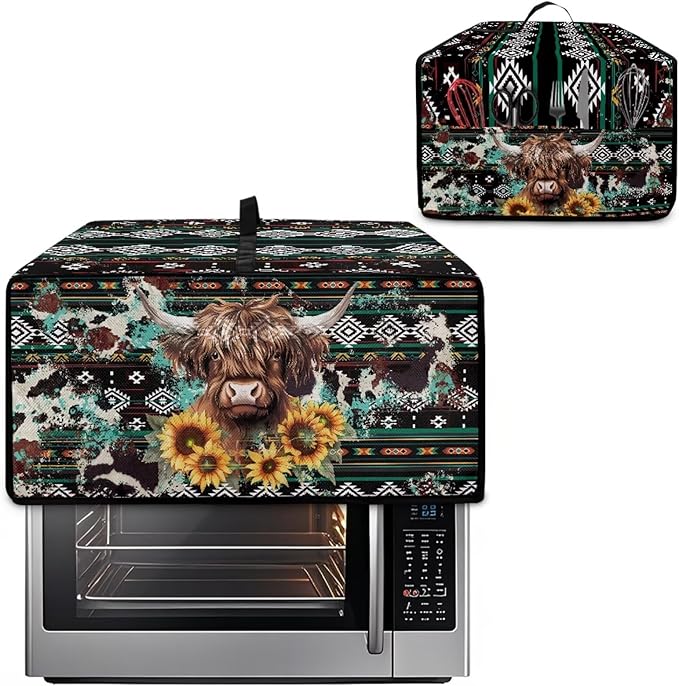 Toaster Oven Dust Cover Washable Fabric Convection Oven Cover Protector Compatible with Various Small Kitchen Appliances, S, Aztec Highland Cow Sunflower