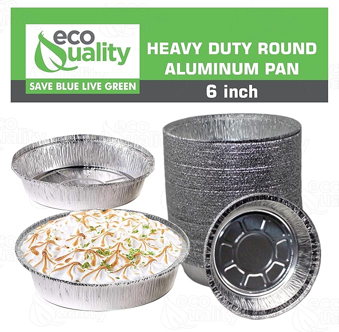 EcoQuality 6" Round Aluminum Foil Pans - Disposable Containers with Foldable Walls for Pie Baking, Cooking, Serving, Reheating, and Storing - Freezer and Oven Safe Tart Pan 500 Pack