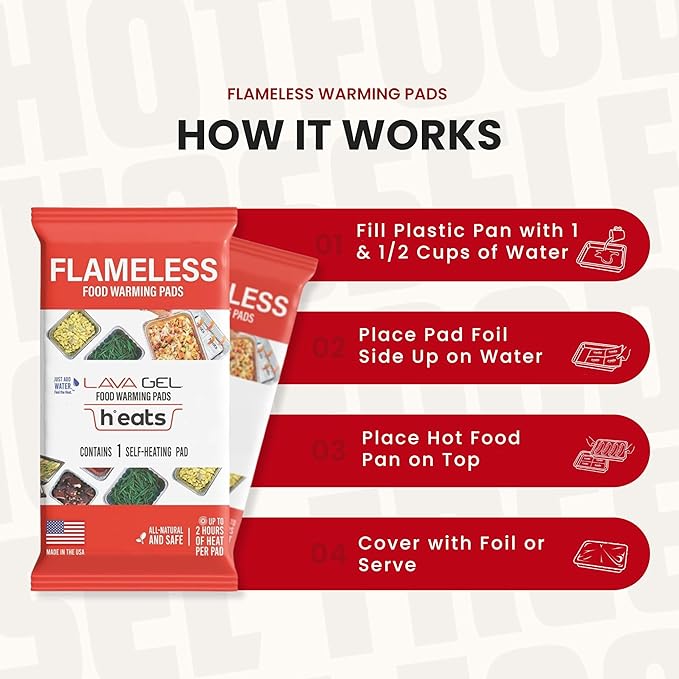 Self-Heating Buffet Kit – Flameless Food Warmer Set for Parties – Includes 4 Trays, 4 Half-Size Heat Pads & Foil Pans – Keeps Hot Food Hot for up to 3 Hours – Gel Fuel Can Alternative