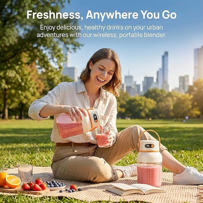 Portable Electric Juicer Cup with Zero Cord Hassle,Rechargeable Personal Blender,Digital Display,Power off when the lid is opened,2600mAh battery capacity for Gym, Office, Outdoors (1000ml)