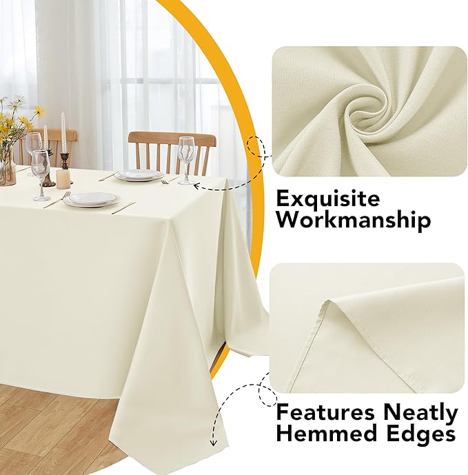 10-Pack Ivory Tablecloths for Rectangle Tables, 70 x 108 Inches, Stain-Resistant Polyester Fabric for 6 Foot Tables - Washable Table Covers for Weddings, Banquets, Birthday Parties, Events