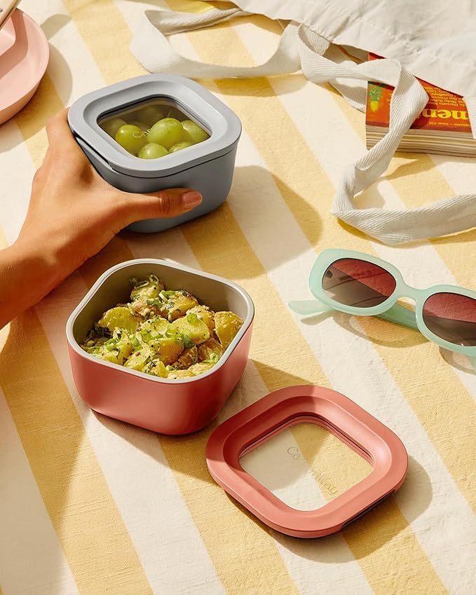 Caraway 6pc Food Storage Container Set - 1.75 Cup Glass Storage Container for Food (6) - Non-Toxic Ceramic-Coated Glass - Air Release Technology - Compact & Stackable Design - Sage