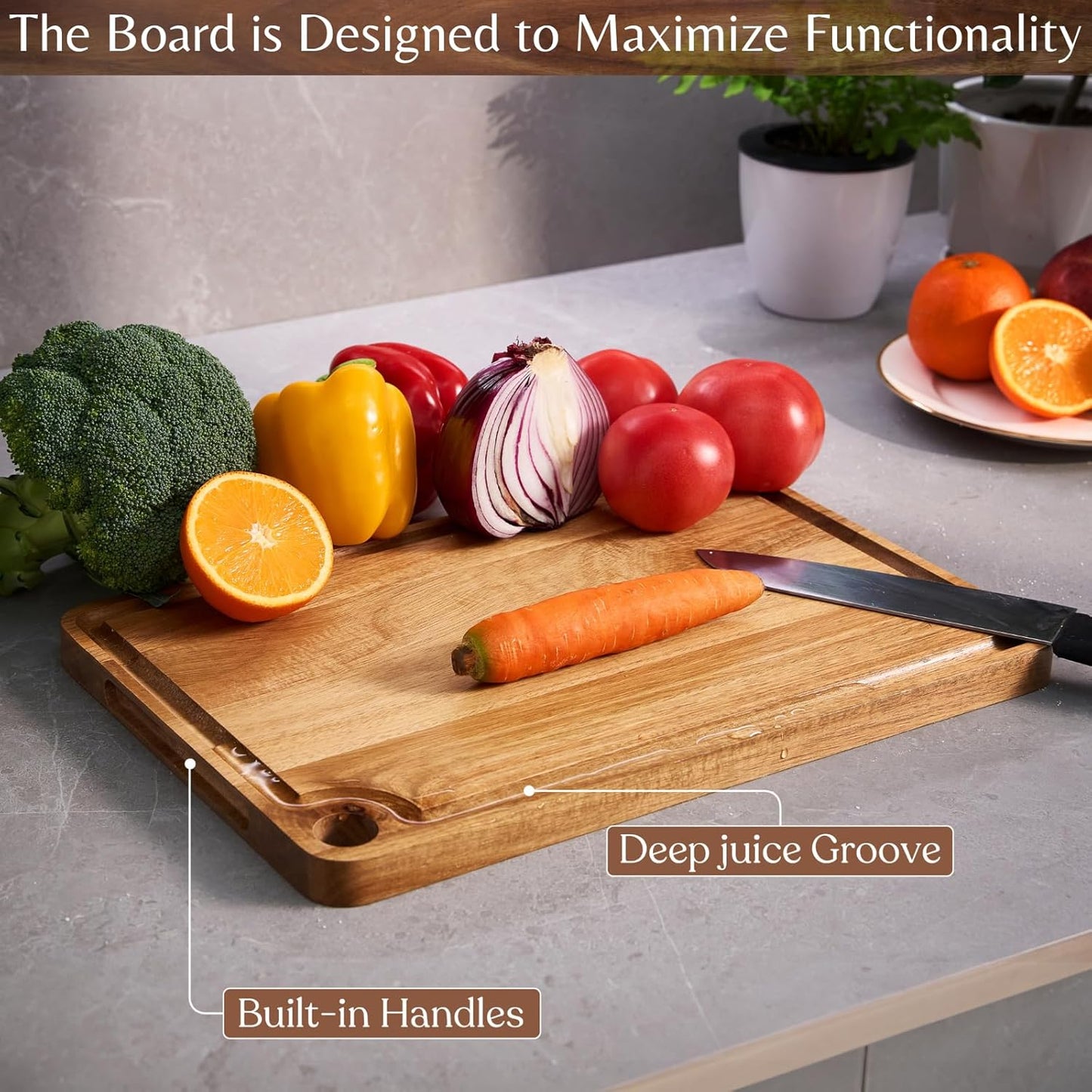 Acacia Wood Cutting Board (10x7x0.8 In.) - Small Mini Wooden Bar Steak and Cheese Chopping Boards for Kitchen with Juice Groove, Tiny Rustic Carving Breadboard for Serving Lime with Handle