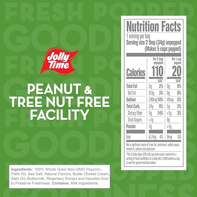 Jolly Time Healthy Pop Microwave Popcorn, 1.2oz Personal Bag, 10 Bags Per Carton (Healthy Pop 100's - Butter & Sea Salt,1.2 Ounce (Pack of 10))
