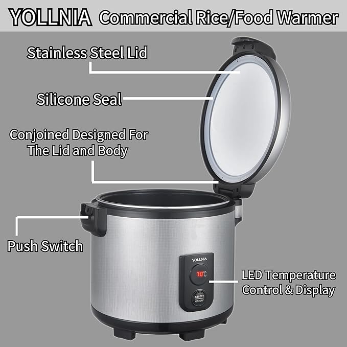 55 Raw/110 Cup Commercial Rice Warmer(Not Rice Cooker) Portable 18.1QT Big Rice Warmer / 122℉- 178℉ Adjustable Temperature/ 130W/ Non-Stick Inner Pot