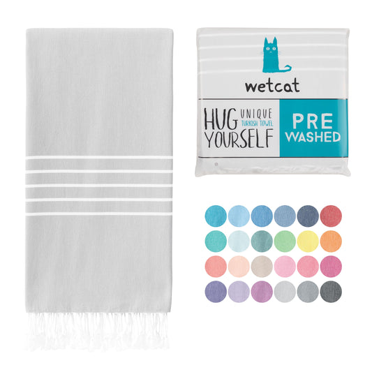 WETCAT Turkish Beach Towel Oversized 38x71 100% Cotton Sand Free Quick Dry Extra Large Light Travel Towel for Adults Beach Accessories Gifts - Grey
