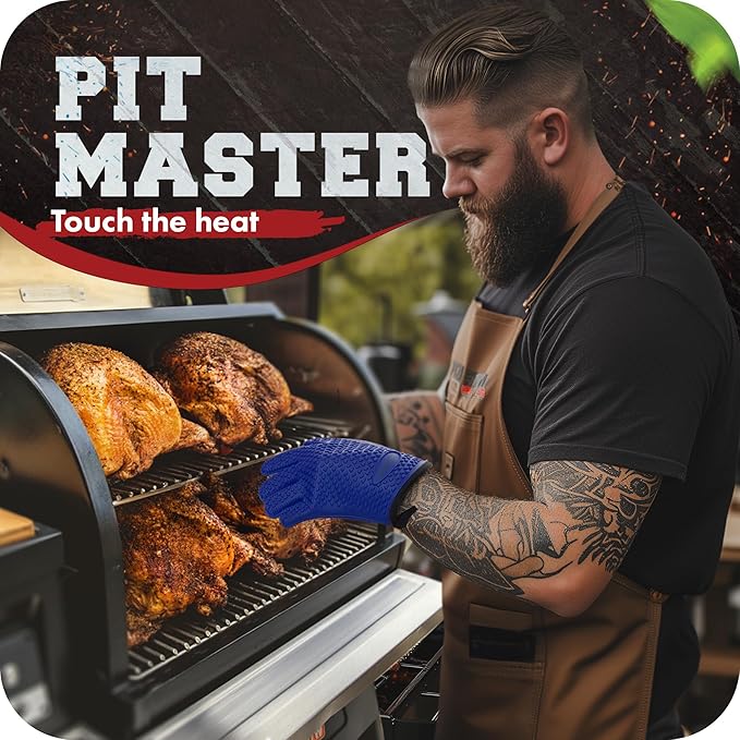 KITCHEN PERFECTION XL Silicone Smoker Oven Gloves-Extreme Heat Resistant BBQ Gloves-Handle Hot Food Right on Your Grill Fryer&Pit|Waterproof Grilling Cooking Baking Mitts|Superior Value Set+3 Bonuses