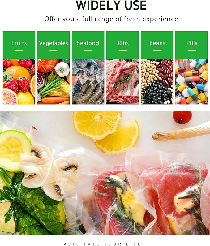 Syntus Vacuum Sealer Bags, 10 Pack 5 Roll 11" x 20' and 5 Roll 8" x 20' Commercial Grade BPA Free Bag Rolls, Food Vac Bags for Storage, Meal Prep or Sous Vide