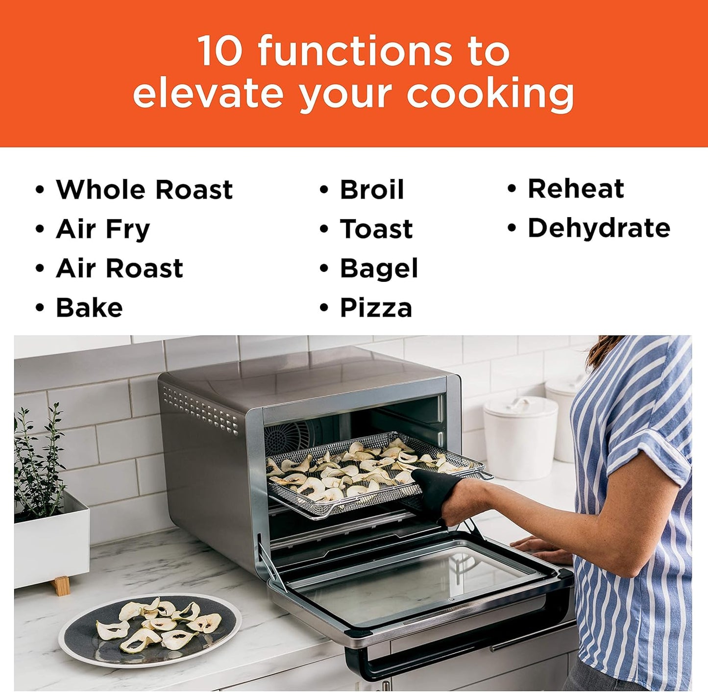 NINJA DT201 Foodi 10-in-1 XL Pro Air Fry Digital Countertop Convection Toaster Oven with Dehydrate and Reheat, 1800 Watts, Stainless Steel Finish (Renewed)