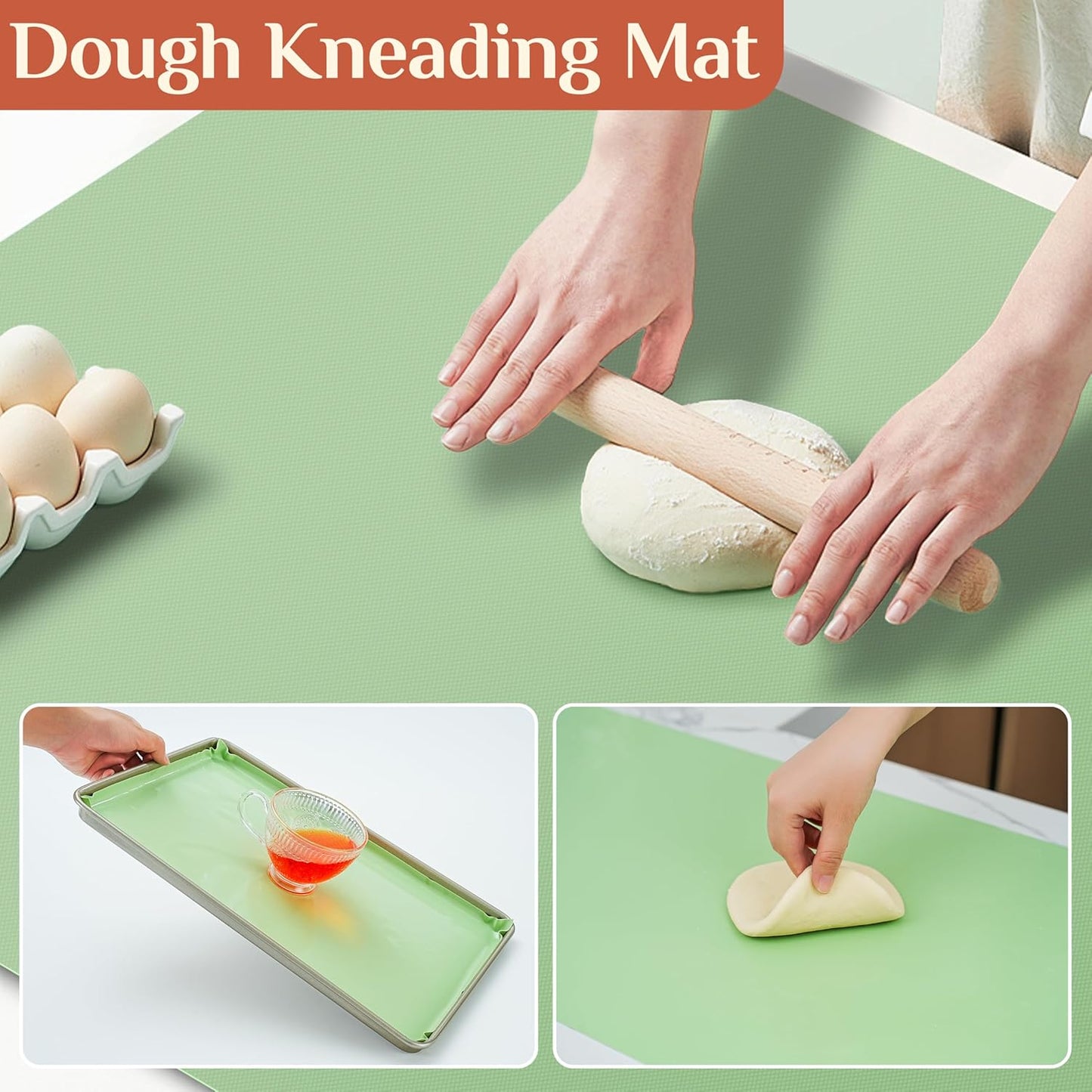 Silicone Baking Mat, 24 IN x 6 FT Free Cutting Baking Sheet,Non-Stick Reusable Dough & Pastry Mat,Non-Slip Silicone Mat Roll for Air Fryer Liner,Freeze Dryer,Oven Baking Pan,Kitchen Counter