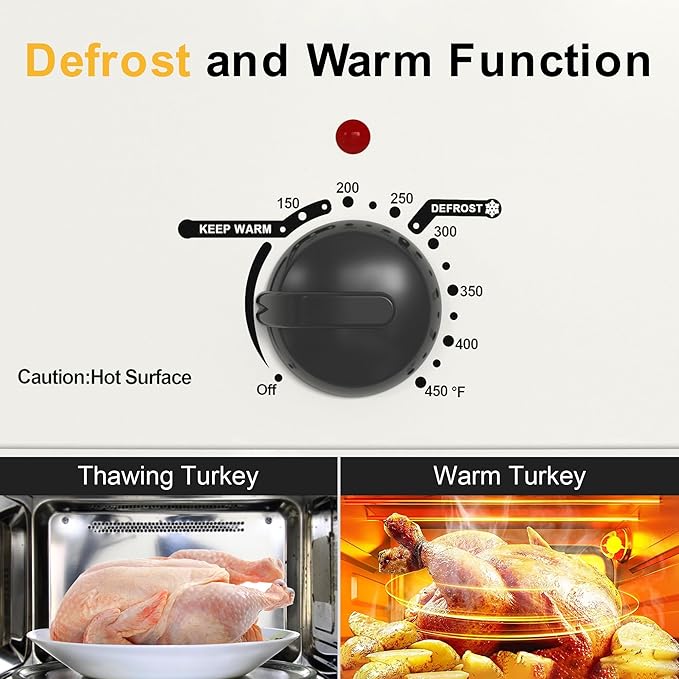 24Qt Turkey Roaster Oven Buffet with Self-Basting Lid, 1450W Electric Roaster Oven with Cool-Touch Handles, Removable Pan and Rack, Stainless Steel, White