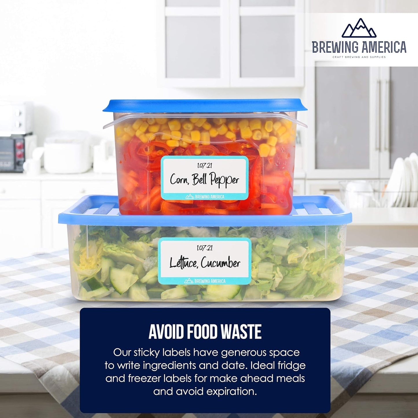 Dissolvable Food Labels for Food Containers - Made in USA - 1x2 Great for Food Prep, Pantry, Canning, Freezer, Mason Jar Storage, Bottles and Rotation– No Scrubbing, No Residue - Teal