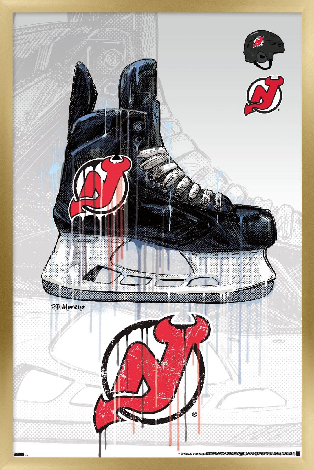 Trends International NHL New Jersey Devils - Drip Skate 21 Wall Poster, 14.725" x 22.375", Gold Framed Version