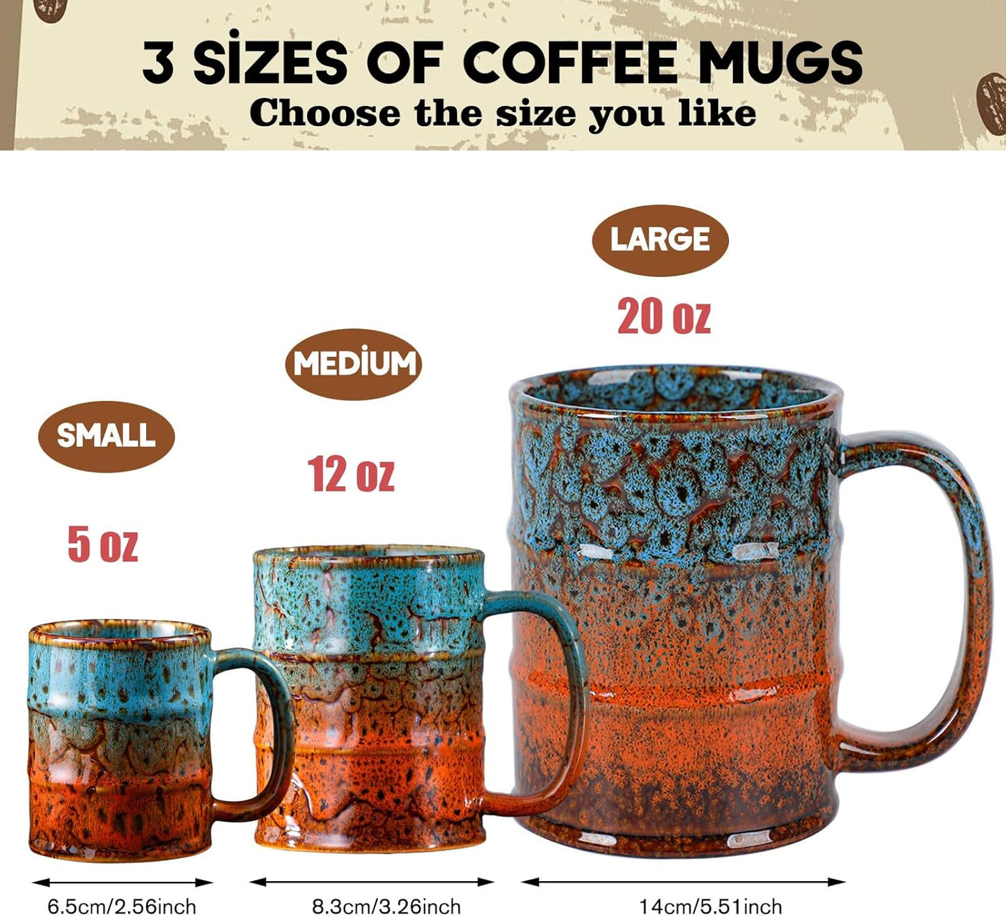 Brown and Yellow 20 oz Ceramic Coffee Mug - Large, Dishwasher and Microwave Safe, Perfect for Office and Home