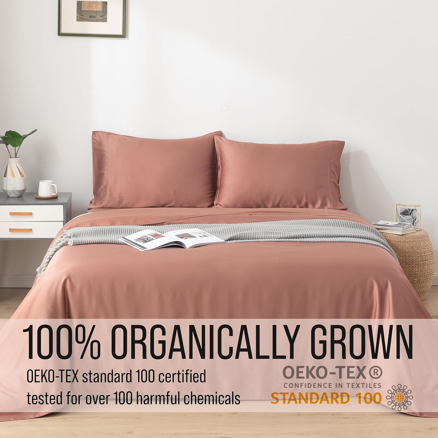 Bella Coterie Luxury Bamboo Viscose Split King Size Sheet Set | 100% Organically Grown | Ultra Soft | Cooling for Hot Sleepers | 18" Deep Pocket [Raisin]
