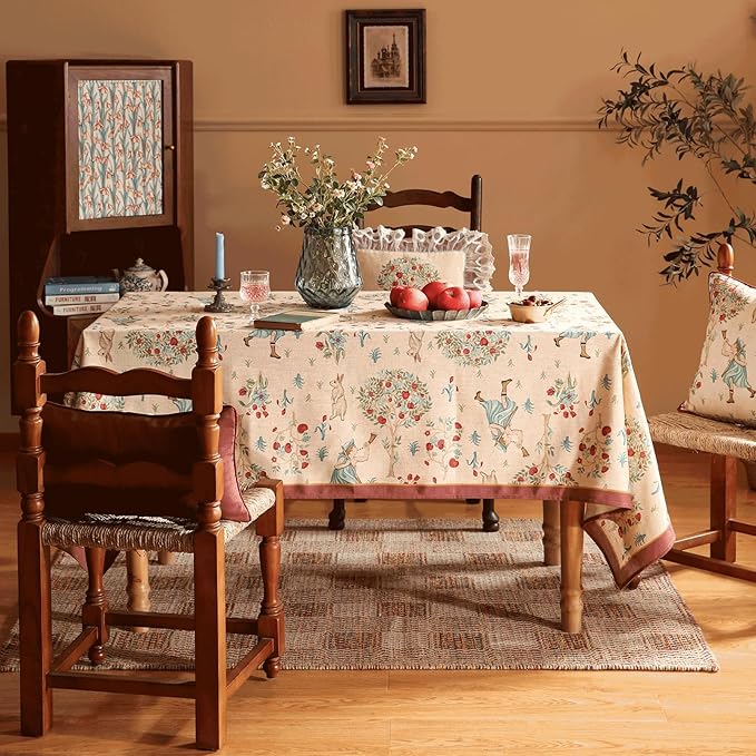 patdrea Designer Beige Tablecloth for Rectangle Table,Italian Linen Trees Pattern Extra Long Tablecloths,Decor Table Cover for Kitchen Dining Christmas,Thanksgiving,Tea Party,63"x110"-Tatiana a