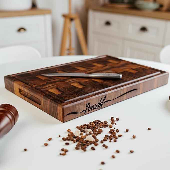 Handmade Personalized Walnut End Grain Cutting Board – Custom Engraved Wood Chopping Block, Perfect Gift for Home Chefs by GrainWoods (21x15x2 Inches)