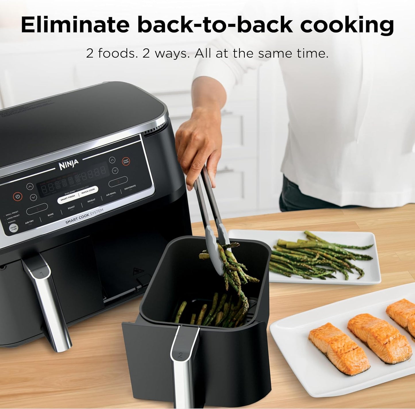 Ninja Foodi 10QT 6-in-1 DualZone Smart XL Air Fryer, 2 Independent 5QT Baskets, Smart Cook Thermometer, Match Cook, Smart Finish, Air Fry, Roast, Bake, Dehydrate, Reheat, Grey, DZ550
