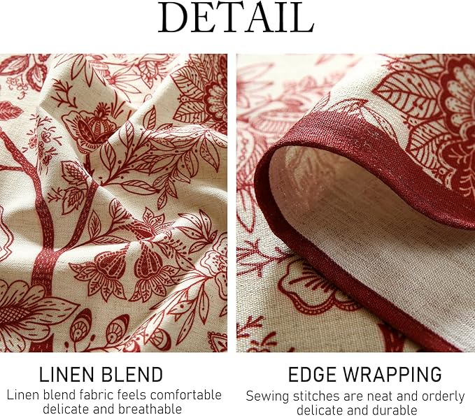 ISAENNE Designer French Linen Small Rectangular Tablecloth,Red Floral Washable Indoor Table Cloth,Durable Home Decor Tablecloths for Dining Thanksgiving Kitchen Party Christmas,55"*71"-Ruyi A