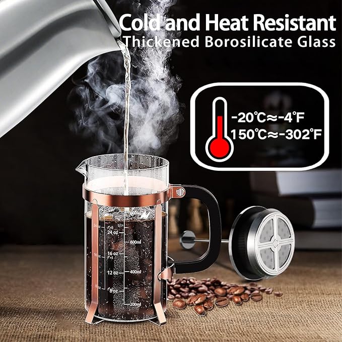 YMMIND Standard Universal Design 34 oz French Press Replacement Glass Beaker, Fits Most Brands French Press Coffee Makers (1Quart / 1000ml / 5-6 Cup) Coffee Press Borosilicate Glass Water Bottle