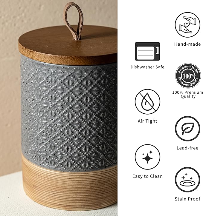 Miamolo Coffee Container Jar with Lid, Ceramic Food Storage Jars for Spice Sugar Cookie, Large Kitchen Canisters for Countertop Coffee Bar Accessories Housewarming Weeding Gift - Gray & 28 fl.oz
