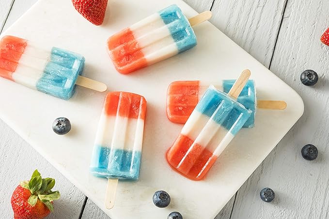 American Ice Pop Maker - Frozen Popsicle Mold - Set of 10 BPA Free Plastic Molds + 50 Wood Sticks & Cleaning Brush (Classic-10 + 200 Sticks, Blue)