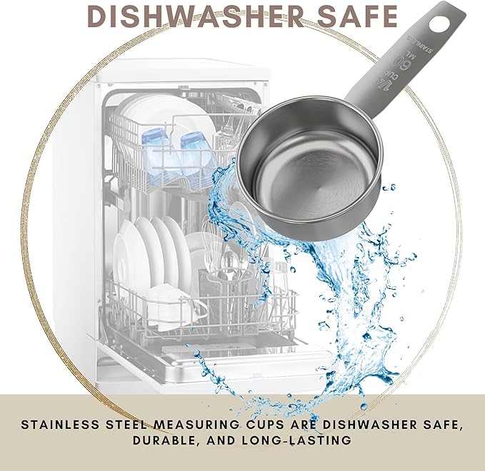 1/4 Cup Stainless Steel Measuring Cup | Sturdy Metal 60 ml | 60 cc | 2 oz | Single Cup for Wet and Dry Ingredients | Great for use as 1/4 Cup Dog Food Scoop - 1 PK
